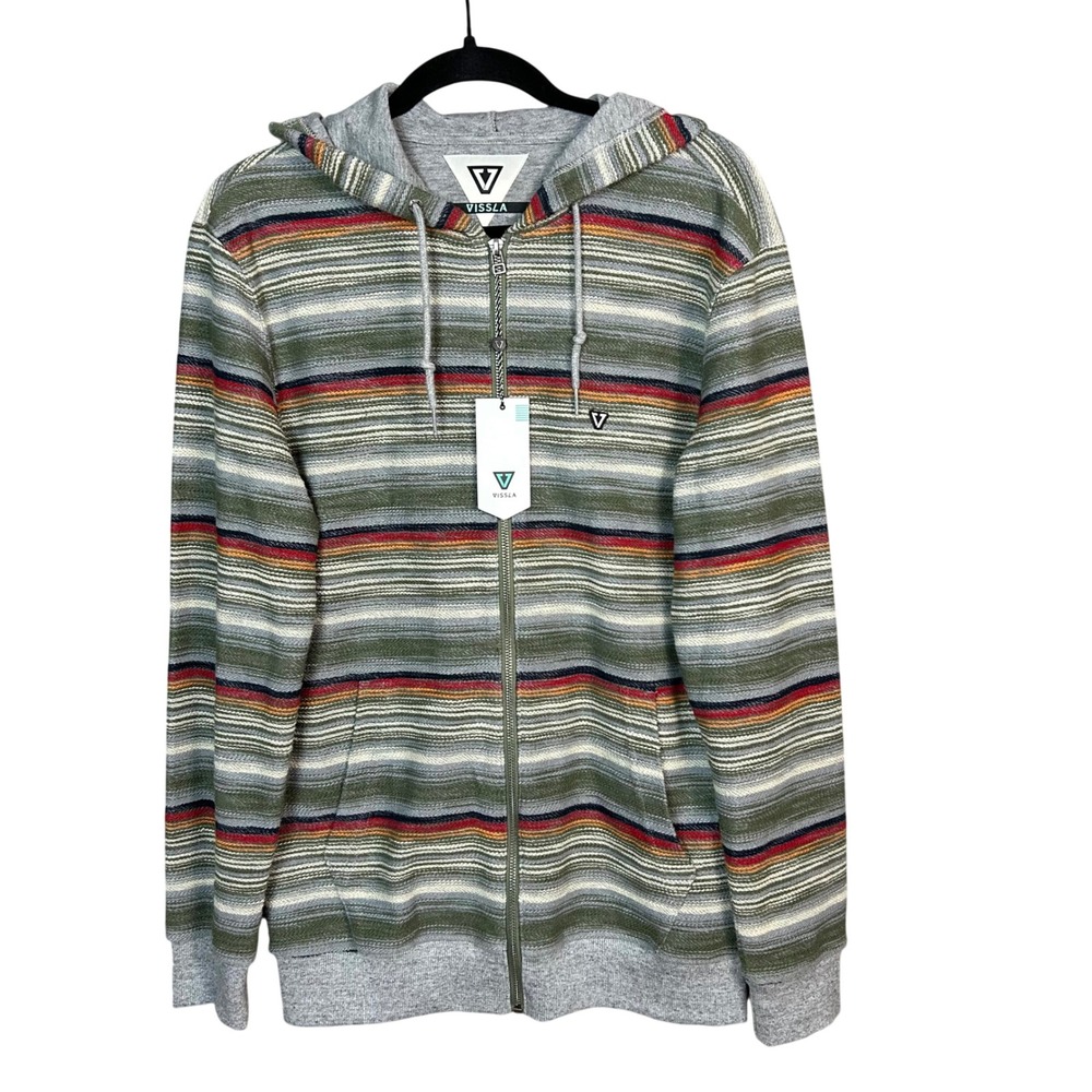 Vissla Foghorn Zip Hoodie Mens Medium Baja Striped Blanket Full Zip Surf‎ NWT